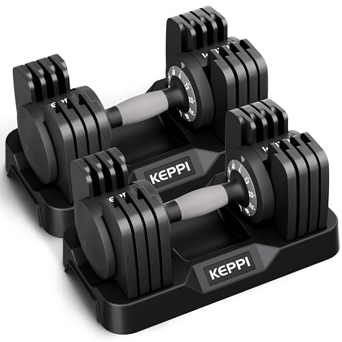 Keppi Adjustable Dumbbells Set-25lb/40lb/55lb/60lb, Anti-Slip Metal Fast Adjust Weight Handle, Exercise & Fitness for Full Body Workout - Adjustable Dumbbell Series - style: 40LB-Pair