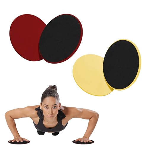 17.5cm/6.89In Round Core Sliders for Working Out,Set of 4 Exercise Core Pilates Sliders,Floor Foot Slider for Exercise 2 Color - color: red+yellow