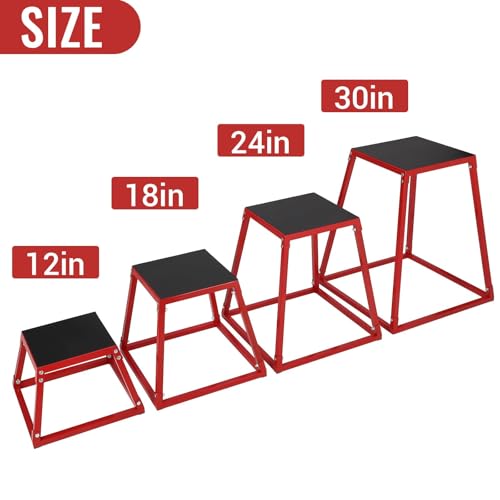 Plyometric Jump Box, Heavy Duty Steel Step Up Box for Workout, Vertical Jump Trainer with Anti-Slip Rubber Pad for Home Gym Strength Training & Conditioning - size: 12+18+24+30 Inch