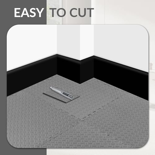 Fitvids Puzzle Exercise Gym Flooring Mat, 1/2" Thick High-Density EVA Interlocking Tiles Workout Mat for Home Gym, Fitness Equipment, MMA, Gymnastics, 36-Piece Shock-Absorbing Exercise Mat (144 Sq Ft) - color: Graphite, style: 1/2" Thick, 36 Tiles (144 Sq