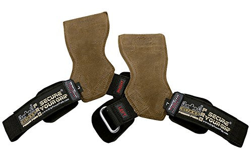Lifting Grips PRO Weight Gloves Heavy Duty Barbell Gymnastics Straps Alternative to Power Hooks Deadlifts Adjustable Neoprene Padded Wrist Wrap - color: Brown Nubuck Leather, size: Large 7.50"-8.50" Wrist Size