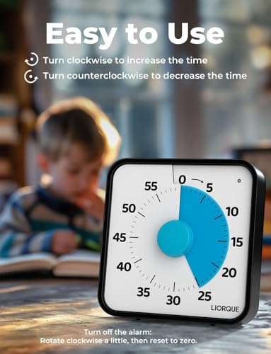 LIORQUE 60 Minute Visual Timer for Kids and Adults, Non-Ticking 7.5 Inch Large Visual Countdown Timers for Classroom Desk Countdown Clock with Magnetic Backing, Kids Pomodoro Timer Clock - color: Dark Blue