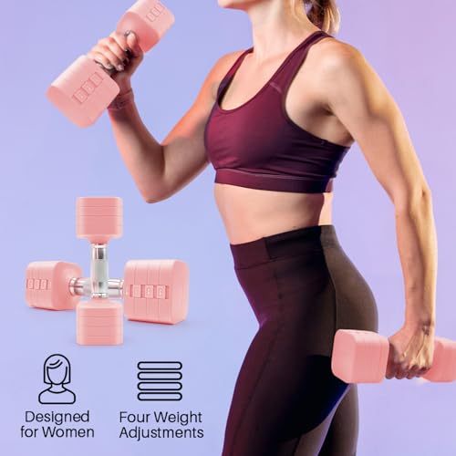20LBS Adjustable Dumbbell Set, 4 in 1 Free Weights Dumbbells Set for,4lb 6lb 8lb 10lb, with Metal Non Slip Handle，Quick Change，Home Gym Strength Training Equipment for Men and Women - color: Pink