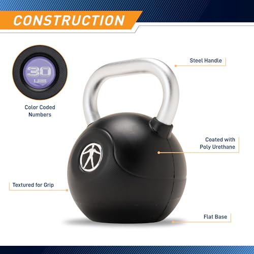 Marcy Commercial Grade PU Coated Kettlebell – 10 to 40 LB Single Weights with Textured Steel Handle, Flat Base – Strength Training for Full Body & Home Gym Workouts - color: 25 LB - Orange