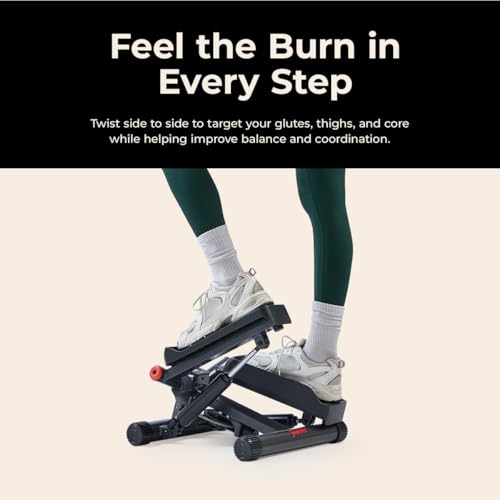 Sunny Health & Fitness Twist Steppers with Resistance Bands, Compact Mini Stair Step Machines for Low-Impact Home Cardio Workouts - color: Black Matte
