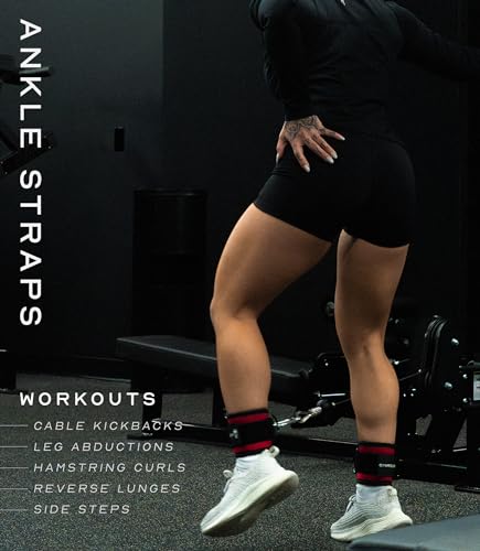 Gymreapers Ankle Straps For Cable Machine Kickbacks, Glute Workouts, Lower Body Exercises - Adjustable Leg Straps with Neoprene Padding - color: Red, size: Pair