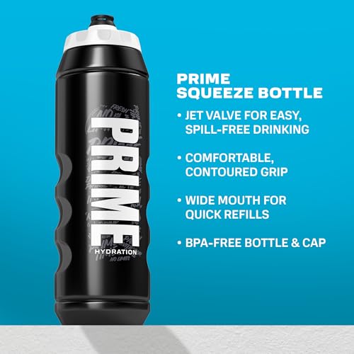 PRIME 32 oz Black Graffiti Squeeze Sports Water Bottle, BPA Free, Dishwasher Safe, Easy-Grip Ergonomic Leakproof Design, Fast Hydration for Gym, Cycling, Running - color: Black