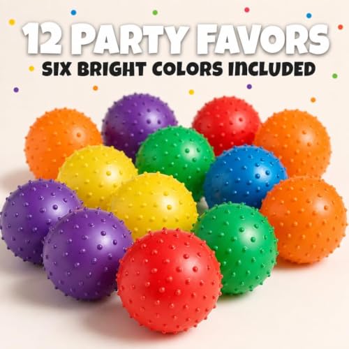 Bedwina Mini Knobby Balls - Bulk 5 Inch Sensory Balls and Spiky Massage Stress Balls with Pump, Fun Bouncy Ball Party Favors - style: 12-Pcs