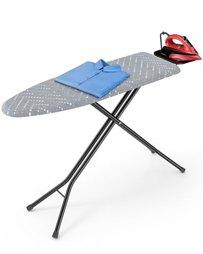 Kitsure Folding Ironing Board - Height Adjustable Iron Board in Full Size, Wobble-Free & Heavy-Duty Ironing Board with Cover and Pad for Heat Resistance, Grey, 43" L x 13" W x 35.8" H - color: Gray