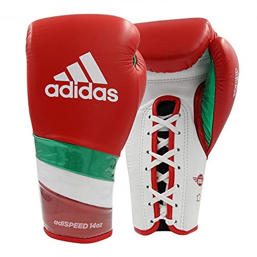 adidas Speed 500 Pro Boxing Gloves – Genuine Leather Training Gloves for Men & Women, Lace-Up Heavy Bag & Kickboxing Gloves - color: RED/WHITE/GREEN, size: 14 oz
