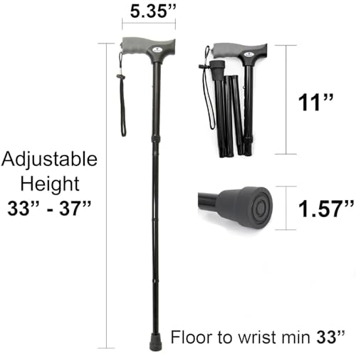 FSA/HSA Eligible, Vaunn Medical Easy Grip Height Adjustable Folding Cane/Walking Stick with Strap/Pouch- Compact, Portable, and Safe Walking Assistant- Non-Slip Grip Handle- Men, Women, Elderly - style: Standard Tip