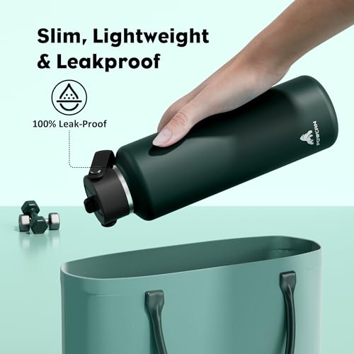POWCAN 24 oz Water Bottle Insulated: BPA-Free, Leakproof Lid with Straw, Lightweight, Flex Cap, Stainless Steel Water Bottle for Sport, Hikig, Office, Commute, Worker, Walking, Cycling (Fir Green) - color: Fir Green, size: 24 Ounces