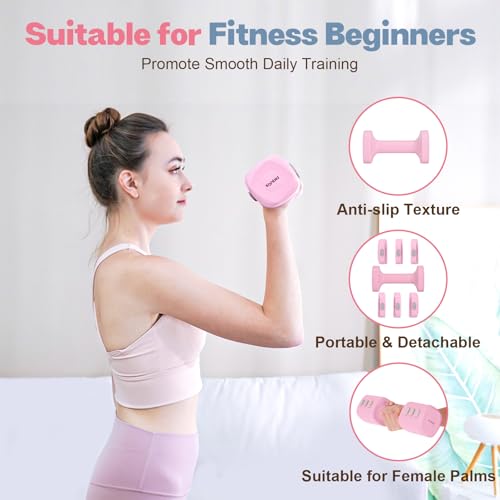 kisnbld Adjustable Dumbbell Set, 2-in-1 Dumbbells & Kettlebell,Hand Weights | 2.2-5.5lb Each Free Weights for Women Beginners with Fast Adjustment,Weights Set for Home Gym & Outdoor Exercise Training - color: Pink