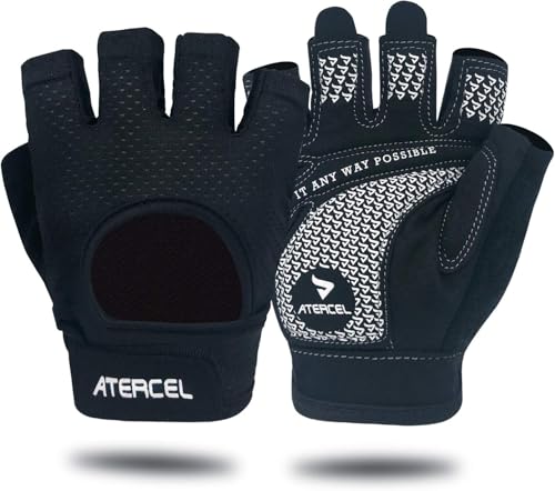 ATERCEL Weight Lifting Gloves Full Palm Protection, Workout Gloves for Gym, Cycling, Exercise, Breathable, Super Lightweight for Mens and Women - color: Black, size: Medium