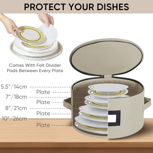 BALEINE China Storage Containers, Sturdy Quilted Wine Glass Storage, Plate Organizer with Carry Handles, Moving Boxes for Dishes, Cups, Mugs and Stemware (Plate, Hard Shell Cream) - color: Cream, style: Plate-Hard Shell