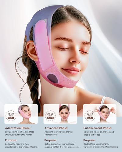 V-Line Sculpting Face Mask – Silicone Chin Strap for Jawline Tightening & Double Chin Reduction (23-27 Inches) (Rose purple) - color: Rose purple