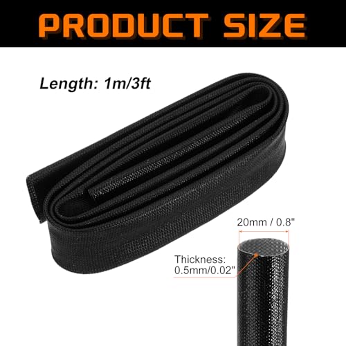 MECCANIXITY 3ft Braided Cable Sleeve, 0.8" ID 200C Heat Resistant 1500V Fiberglass Wire Insulation Cord Protector Organizer Wires Management for Motor Engine Fuel Line, Black - color: Black, size: 3ft-20mm