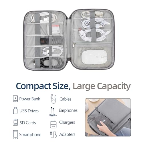 Electronics Organizer Travel Case - Water-Resistant Tech Bag for Cables, Chargers & Cord Management - Small Portable Pouch for Travel Accessories, Gear Bag for Airplane & Business - color: gray, size: S