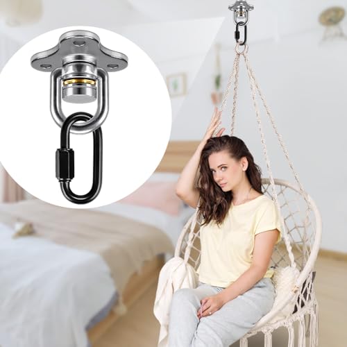 SELEWARE 360° Swivel Hanger with Bearing & Carabiner, Heavy Duty Hook for Tire and Saucer Swings, Indoor Outdoor Playground Hardware Accessories - color: Bearing Swing Hanger, 1 Pack