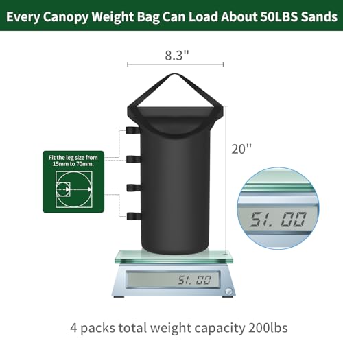 Inntop Canopy Weight Bags 200 lbs, Heavy Duty 1680D Tent Weights Sand Bags for Canopy Legs, Outdoor Sandbag Weights for Sun Shelter, Patio Umbrella, Gazebo (Sand Not Included) - size: 200 LBS
