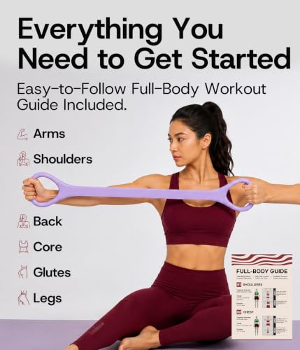 Figure 8 Resistance Band with Full Body Workout Guide, 20LB Total Body Exercise Band with Comfortable Solid Handles for Arms, Back, Shoulders, Stretching & Home Workout - color: Purple