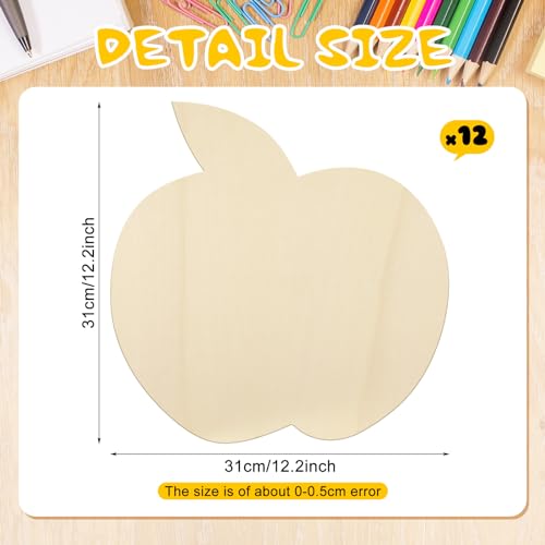 Anglechic 12 Pack 12 Inch Apple Wooden Cutouts DIY Unfinished Wood Apple Slices for Crafts Back to School Birthday Party Decor - color: Apple