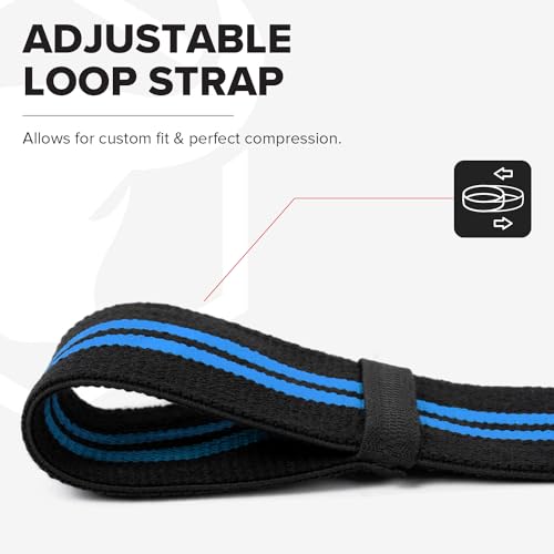 Elbow Wraps for Weightlifting (1 Pair) - 50" Elastic Elbow Braces for Weight Lifting - Elbow Support for Bench Press, Powerlifting, Fitness, & Gym Workout - Gym Elbow Straps Weightlifting - Elbow Compression Strap Brace - color: Black/Blue