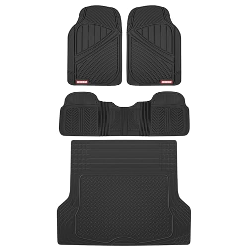 Motor Trend FlexTough™ Baseline Rubber Car Floor Mats with Trunk Mat Cargo Liner, Front & Rear Combo Set fits Most Car SUV Van Coupe Sedan, Heavy Duty All Weather Trim to Fit - color: Black, size: Extra Large