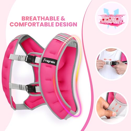 Fragraim Weighted Vest for Women Men - 8lb/10lb/12lb/16lb/22lb/25lb/30lb Weight Vest with Reflective Stripe, Detachable Phone Pouch, Ideal for Walking, Strength Training, Running, Workout, Cardio - color: Rose, size: 16 lb