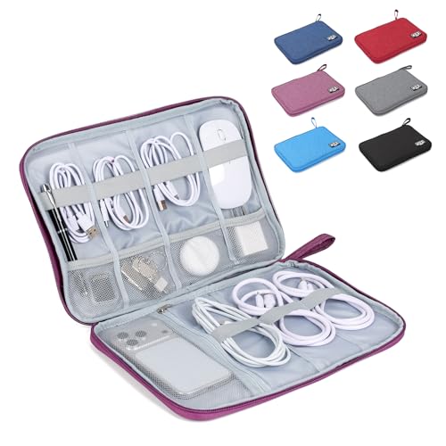 Electronic Organizer Travel Case, Slim Cable Accessories Pouch, Single Layer Tech Pouch & Cord Storage Bag for Chargers, Power Bank, SD Cards - Minimalist Travel Essentials - color: purple, size: L