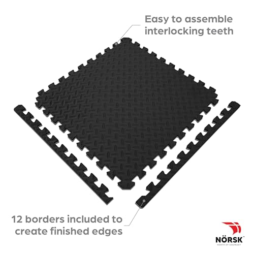 NÖRSK Duräflex Medium-Duty Reversible Interlocking Foam Floor Tiles, Diamond Plate Texture, Black/Blue, 24 X 24 X .47 in., 6-Pack (24 sq. ft.) (Black/Gray, 0.79" Thick) - color: Black/Gray, size: 0.79" Thick