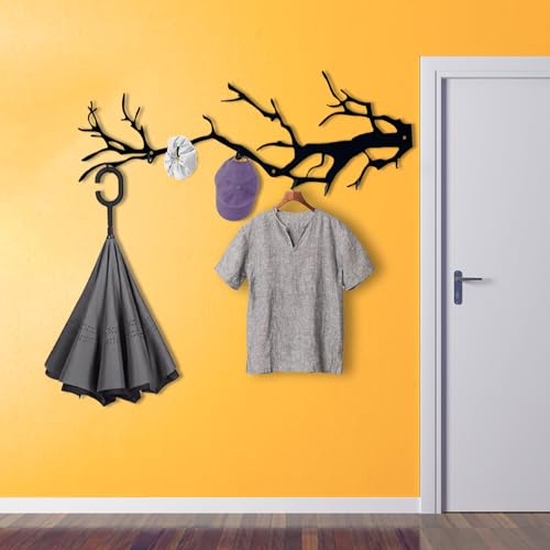 Wall Mounted Coat Hooks - Tree Branch Design with 8 Hooks, Heavy Duty Metal Coat Rack for Wall, Decorative Towel Hooks for Bathroom, Bedroom, Kitchen, Entryway - Black Artistic Hook Rack