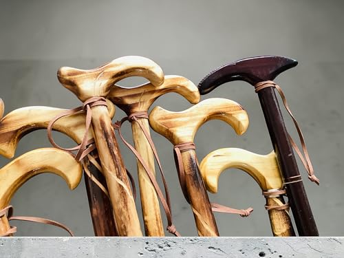 Natural Wood Walking Cane Set of 2 – Handcrafted 35" Wooden Walking Stick with Non-Slip Rubber Tip – Random Natural Design Selected – Lightweight Mobility Support for Men & Women