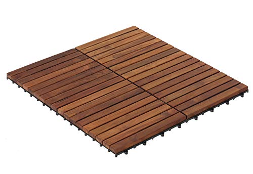 Bare Decor EZ-Floor Interlocking Flooring Tiles in Solid Teak Wood Oiled Finish (Set of 10), Long 9 Slat - size: 10 Tiles (10 sq ft)