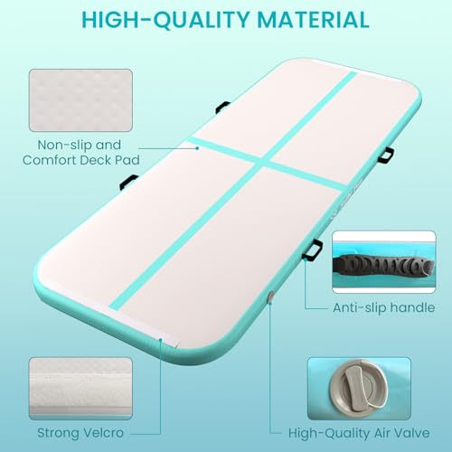 Inflatable Gymnastics Mat 6.6ft/10ft Air Tumble Track Training Mat 4/8 inches Thick Tumbling mat with Electric Pump for Home Use/Tumble/Gym/Training/Cheerleading/Water/Yoga - color: Mint Green, size: 10ft*3.9ft*8in