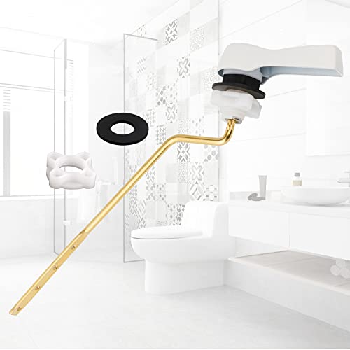 Hibbent Universal Metal Side Mount Toilet Handle Replacement Kit, Brass Toilet Flush Tank Lever with Stainless Steel Flapper Chains for Most Toilets, White Finish - color: White, style: Side Mount