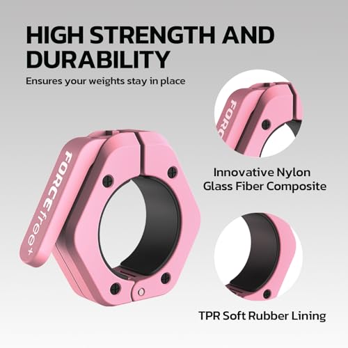 Forcefree+ Barbell Clips (Pair), Barbell Clamps, Quick Release Olympic Barbell Clamps with Anti Slip TPR Grip, Barbell Collars for Secure Weightlifting & Powerlifting - color: Pink