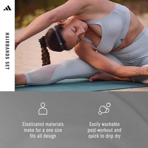 adidas Hairband Set - 6 Thin - Multiple Colors - color: Grey, White, Clay, Olive, Red, Navy