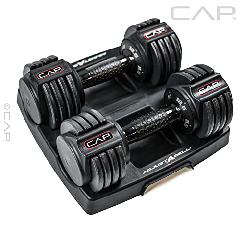 CAP ADJUSTABELL Adjustable Dumbbell Set, Premium Quick Select Adjustable Weights for Strength Training, Singles & Pairs, 12.5 LB, 25 LB & 55 LB, Round & Hex Dumbbells, Multiple Grip Handle Options - size: 12.5 lb - Honeycomb Black Handle, style: Pair