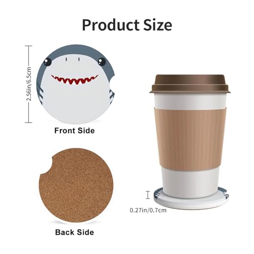 Shark Car Coasters for Cup Holders, 2 Pack Absorbent Ceramic Drink Cup Coaster for Women Men, Auto Interior Accessories - color: T24