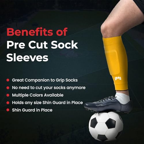 MediCaptain Pre Cut Soccer Sock Sleeves, Companion for Soccer Grip Socks, Securely Holds Shin Guards, Compression Leg Warmer - color: Yellow