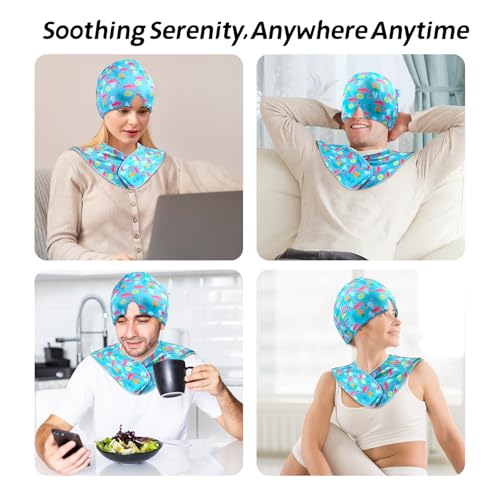 Migraine Relief Cap & Neck Ice Pack Wrap Set, Headache Relief Cap & Cervical Ice Pack, Hot and Cold Therapy for Headache, Neck & Shoulder Pain, Tension & Stress Relief, Post-Surgery Recovery