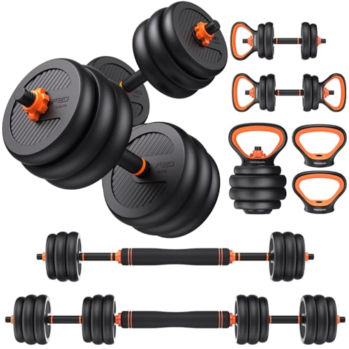 FEIERDUN DS2 Adjustable Dumbbells, 20/30/40/45/70/90lbs Free Weight Set with Connector, 5 in1 Dumbbells Set Used as Barbell, Kettlebells, Push up Stand, Weight Plate, Fitness Exercises for Home Gym Suitable Men/Women - style: D.45LB(22.5LB Pair)