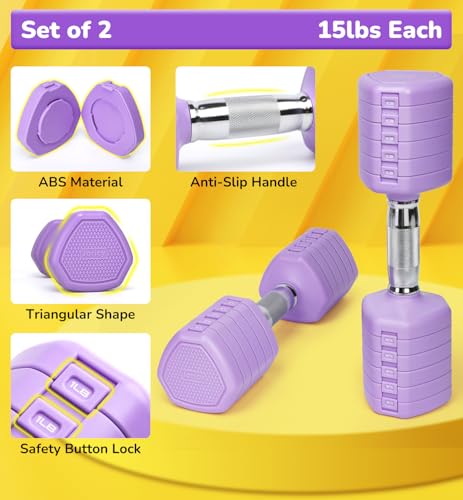 Adjustable Dumbbell Set of 2, 10LB 20LB 30LB Weight Set | Hand Weights for Women Men, Dumbbells for Home Gym Outdoor Exercise & Muscle Toning Weight Loss Rehab Strength Training - color: Purple, style: 30 lb, Pair-Chrome Handle