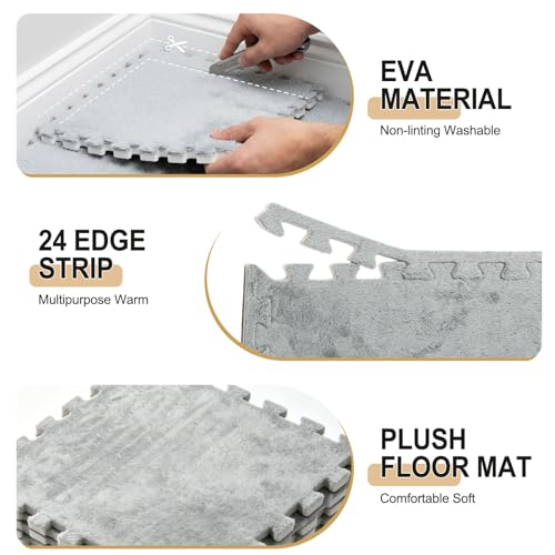 24 Pack EVA Interlocking Foam Floor Tiles, 11.8"x11.8"x0.4" Protective Gym Flooring Mats, Non-Slip Puzzle Exercise Mat for Home Gym, Garage, Playroom, Aerobic Bike - color: Fur Plush