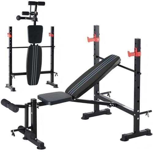 DUMOS Adjustable Weight Bench Set with Rack, 650LBS Foldable Bench Press | Easy Assembly Workout Set with Leg Extension Curl, for Indoor Exercise Home Gym - color: BLACK, size: 62''*37''*45''