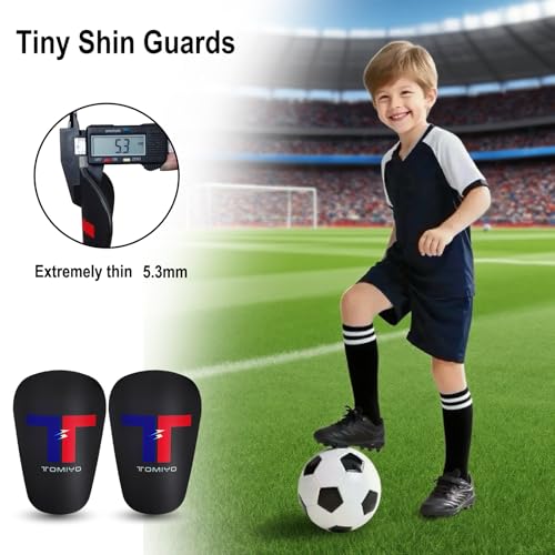 TOMIYO Mini Shin Guards Soccer,Small Extra Small Protective Equipment Pads | Small Tiny ShinGuards Kids Ages 4-6 Calf Protective Gear Fixed Straps and Socks, Light Soft EVA Reduce Impact for Player - color: Black, size: Small