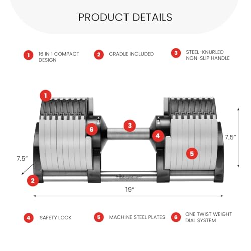 NUOBELL Adjustable Dumbbells 5-80 lbs: Replace 16 Sets, Ideal for Home Gym Weight Bench & Press - color: Ash