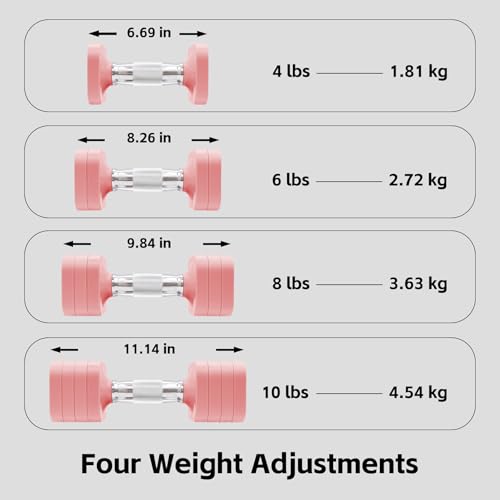 20LBS Adjustable Dumbbell Set, 4 in 1 Free Weights Dumbbells Set for,4lb 6lb 8lb 10lb, with Metal Non Slip Handle，Quick Change，Home Gym Strength Training Equipment for Men and Women - color: Pink