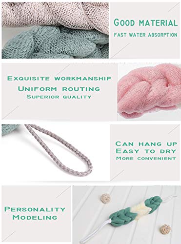 AARainbow 4 Packs Long Stretch Back Sponge with Rope Handles Back Scrubber Bath Shower Mesh Sponge Exfoliating Body Scrub Stretch Braided Loofah for Men and Women (B-1 Grey+1 Green+1 Pink+1 Coffee) - color: B-1 Grey+1 Green+1 Pink+1 Coffee
